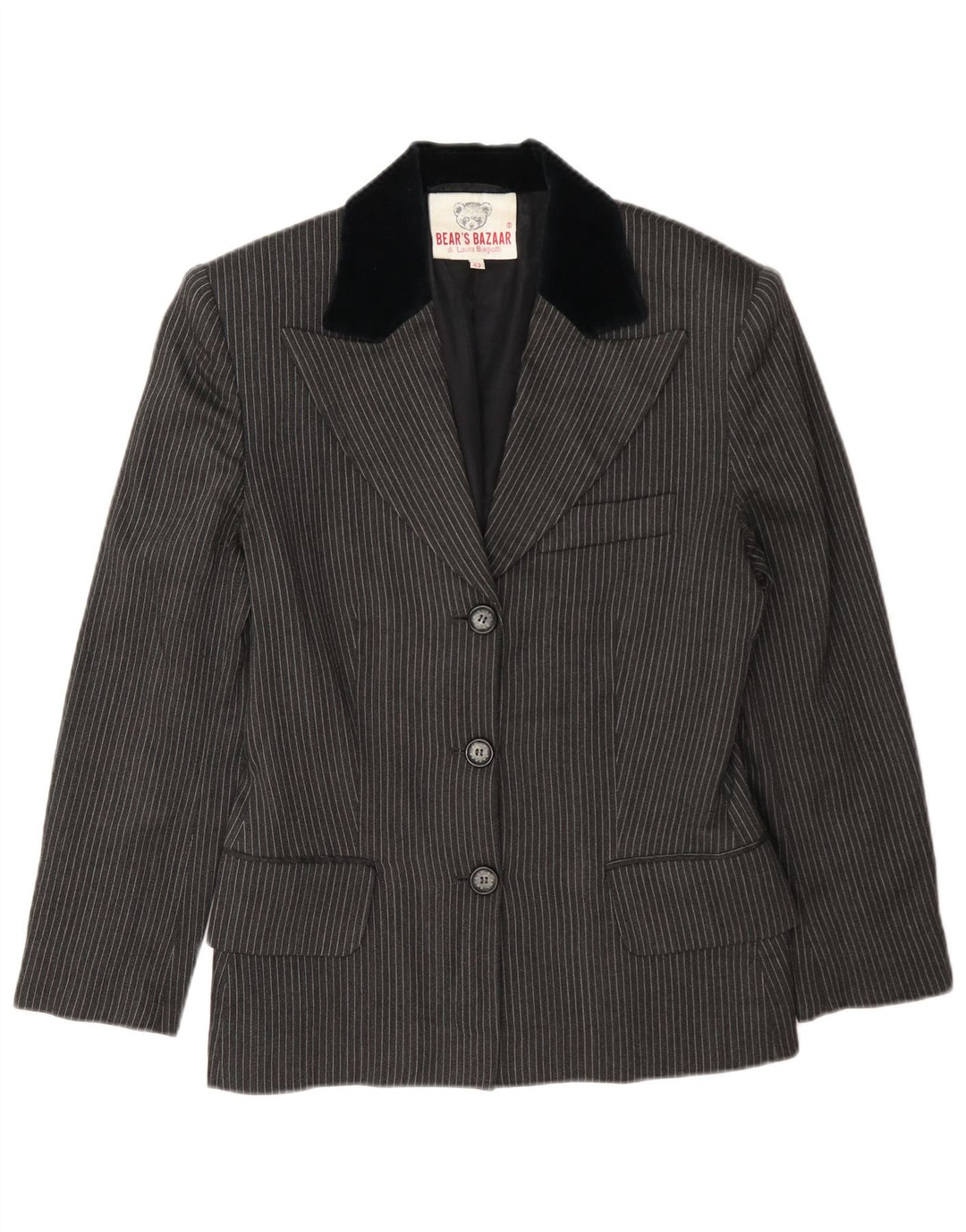 Laura Biagiotti Chaqueta tipo blazer de 3 botones para mujer IT 42 Gris medio Rayas diplomáticas