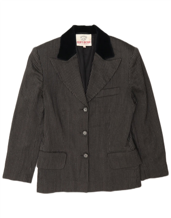 Laura Biagiotti Chaqueta tipo blazer de 3 botones para mujer IT 42 Gris medio Rayas diplomáticas