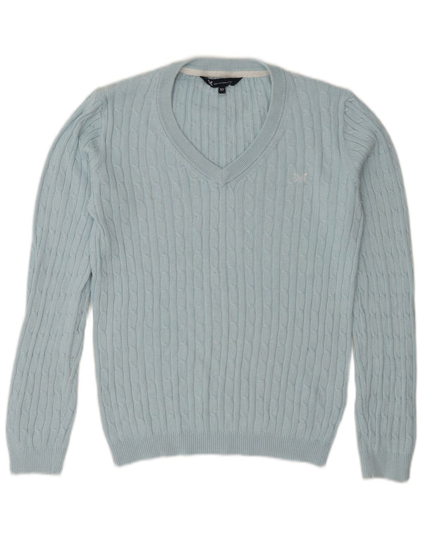 Crew Clothing Suéter con cuello en V para mujer UK 10 Small Blue Cotton