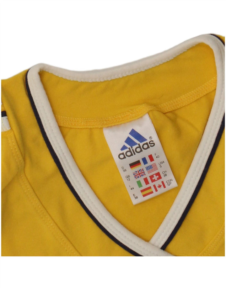 ADIDAS Camiseta corta para mujer UK 12 Algodón amarillo mediano