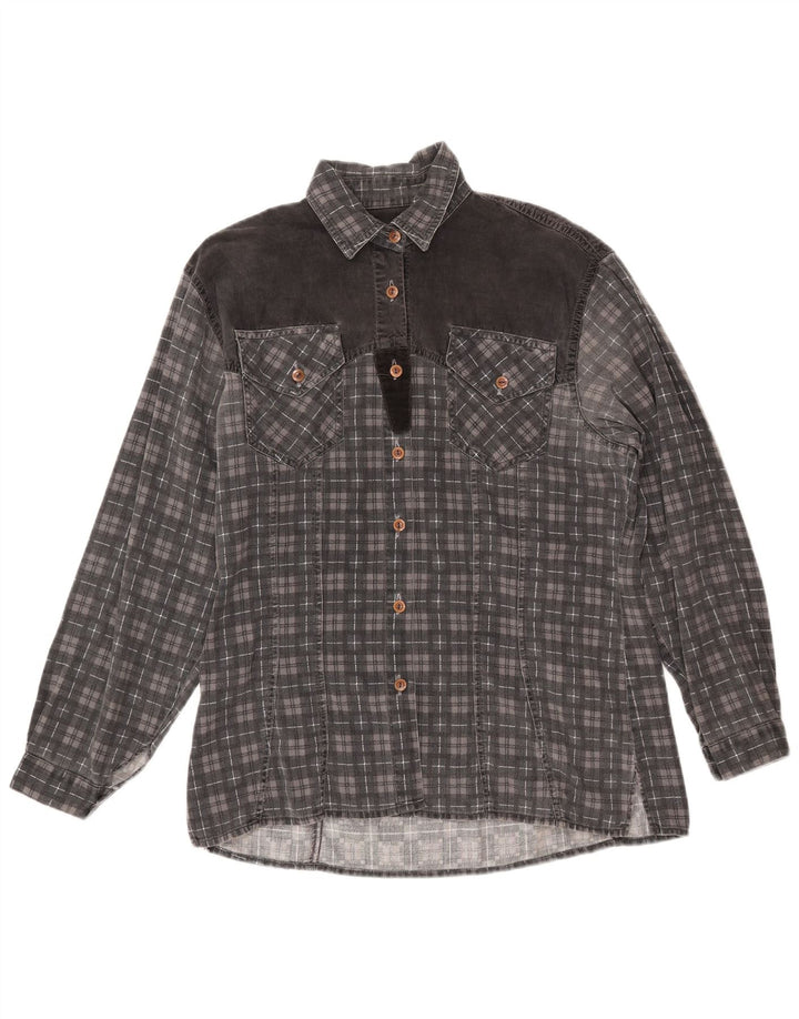 SQUAW Camisa de franela para mujer UK 46 Algodón a cuadros gris grande