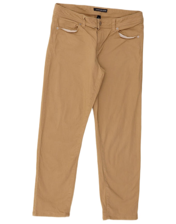 Calvin Klein Pantalones casuales delgados para mujer US 10 grande W32 L26 algodón beige