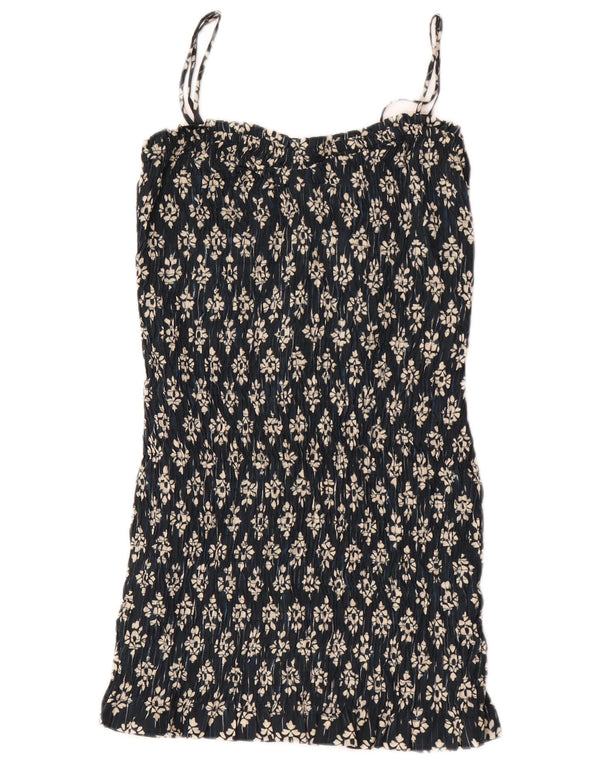 Zara Mujer Vestido De Verano Reino Unido 4 XS Azul Marino Floral Poliéster