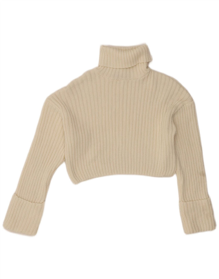 Zara Mujer Crop Oversize Roll Neck Jumper Sweater UK 10 Small Blanco