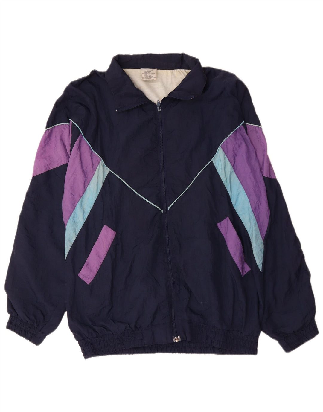 Vintage Hombre Chándal Top Chaqueta XL Azul Marino Colorblock Poliamida