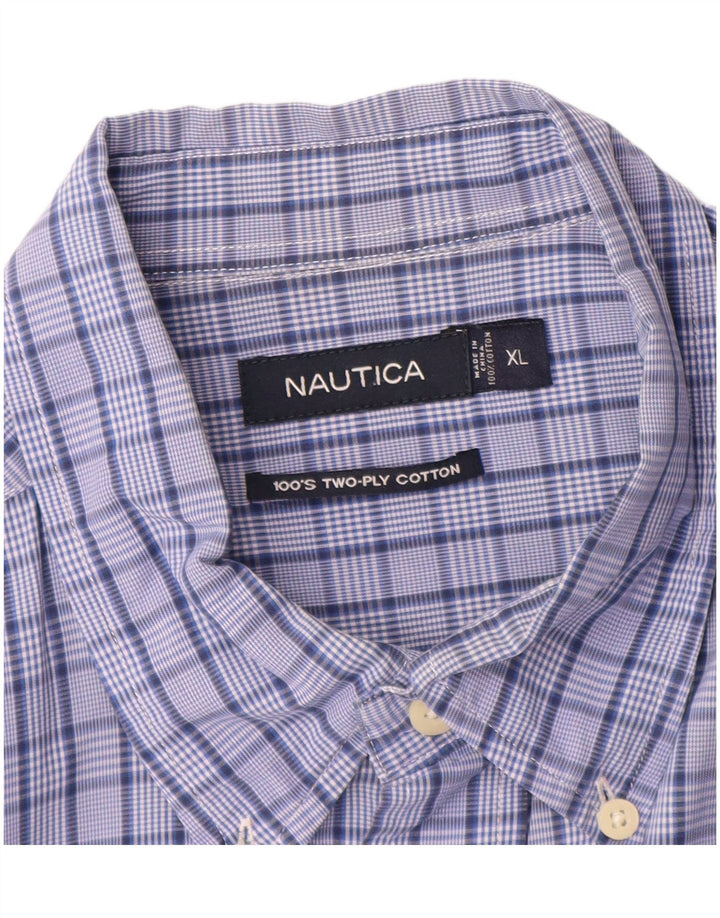 Nautica Camisa Manga Corta Hombre XL Azul Cuadros Algodón