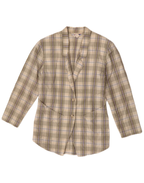 Vintage mujer 2 botones Blazer chaqueta EU 38 cheque verde medio