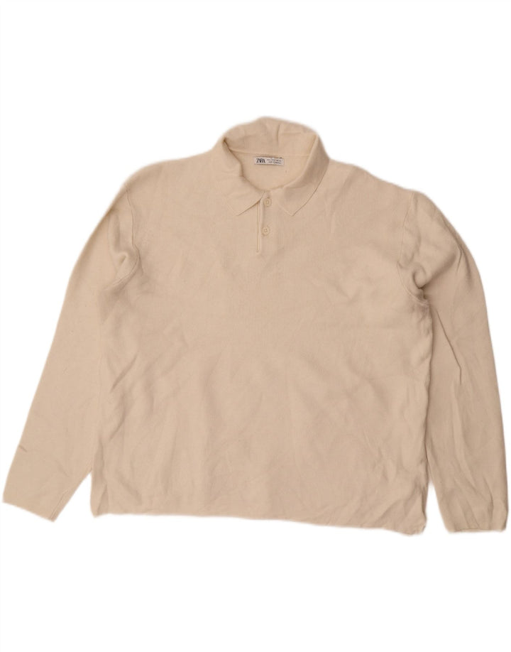 Zara Hombre Polo Neck Jumper Sweater Grande Blanco