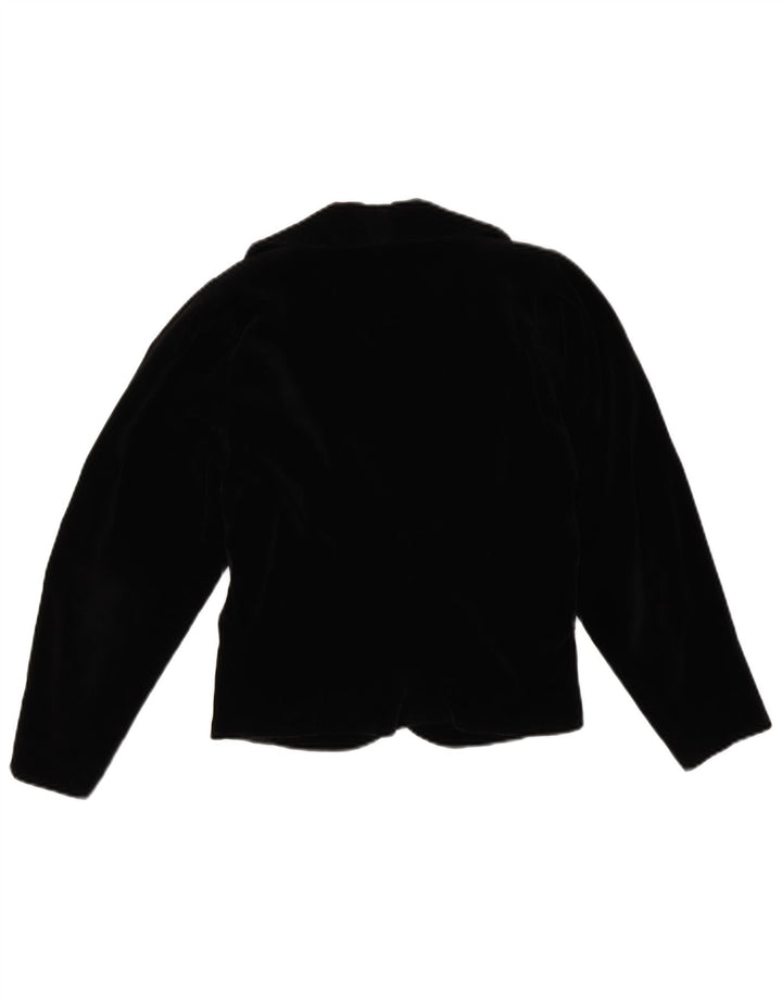 VINTAGE Womens 1 Button Velvet Blazer Jacket UK 12 Medium Black