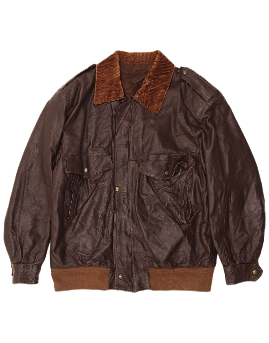 VINTAGE Chaqueta de cuero militar para hombre IT 50 Marrón grande