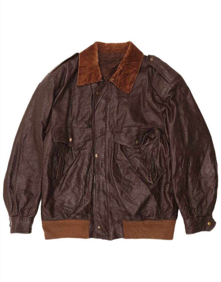 VINTAGE Chaqueta de cuero militar para hombre IT 50 Marrón grande