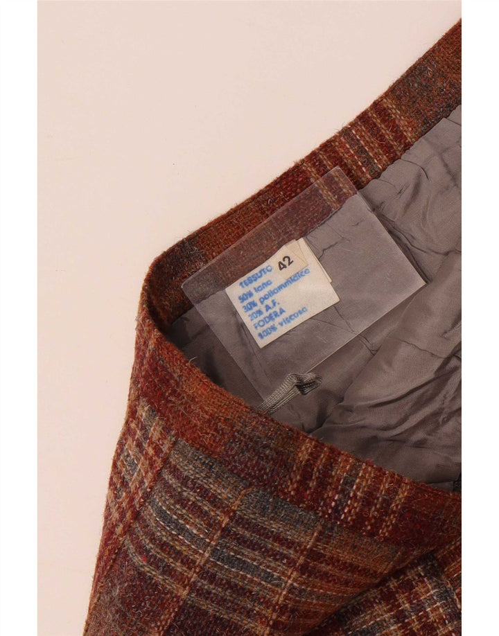 Falda plisada vintage para mujer IT 42 Mediana W26 Lana a cuadros marrón