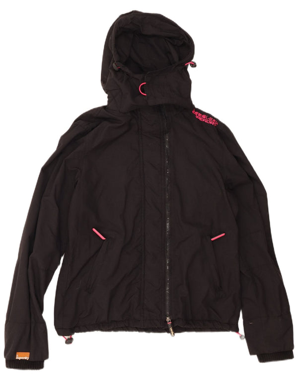 Superdry Chaqueta cortavientos con capucha The Windcheater para mujer, talla 40, color negro
