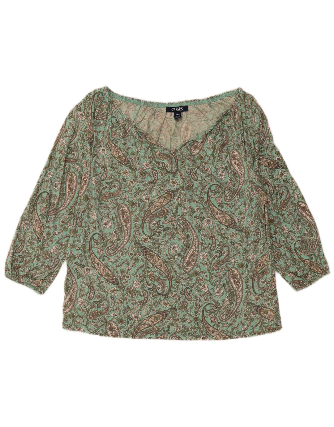 CHAPS Blusa corta de manga 3/4 para mujer UK 44 Algodón paisley verde medio
