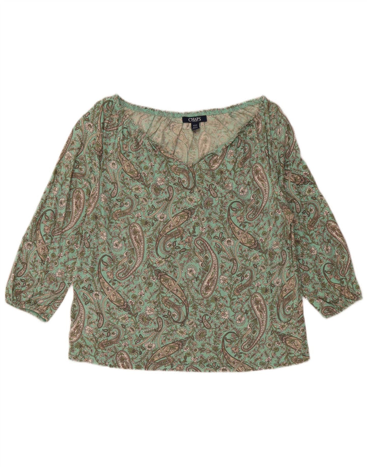 CHAPS Blusa corta de manga 3/4 para mujer UK 44 Algodón paisley verde medio