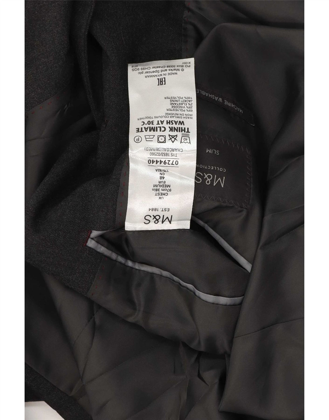 Marks & Spencer Chaqueta tipo blazer ajustada con 2 botones para hombre UK 38 Lana gris medio