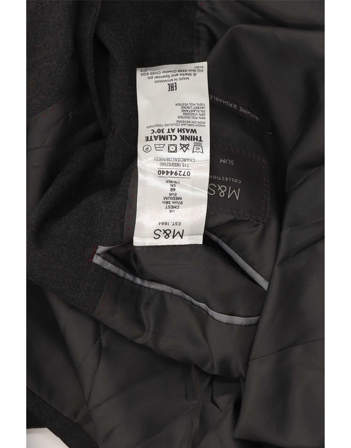 Marks & Spencer Chaqueta tipo blazer ajustada con 2 botones para hombre UK 38 Lana gris medio