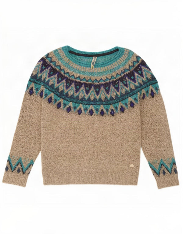 Weird Fish Suéter con Cuello Barco para Mujer UK 8 Small Beige Fair Isle