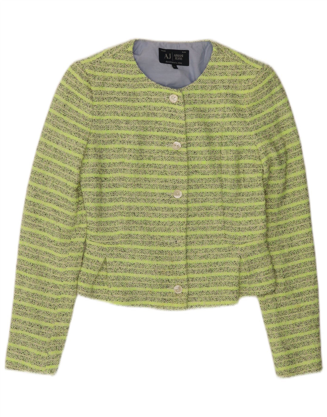 ARMANI JEANS Chaqueta tipo blazer corta con 5 botones para mujer IT 42 Rayas verdes medianas