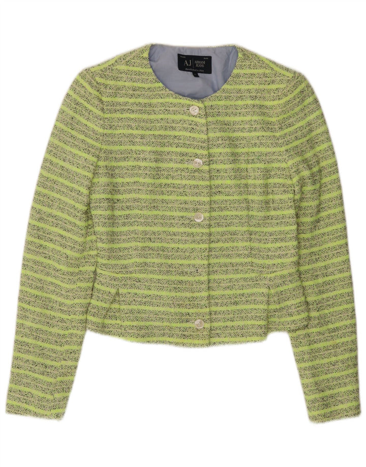 ARMANI JEANS Chaqueta tipo blazer corta con 5 botones para mujer IT 42 Rayas verdes medianas