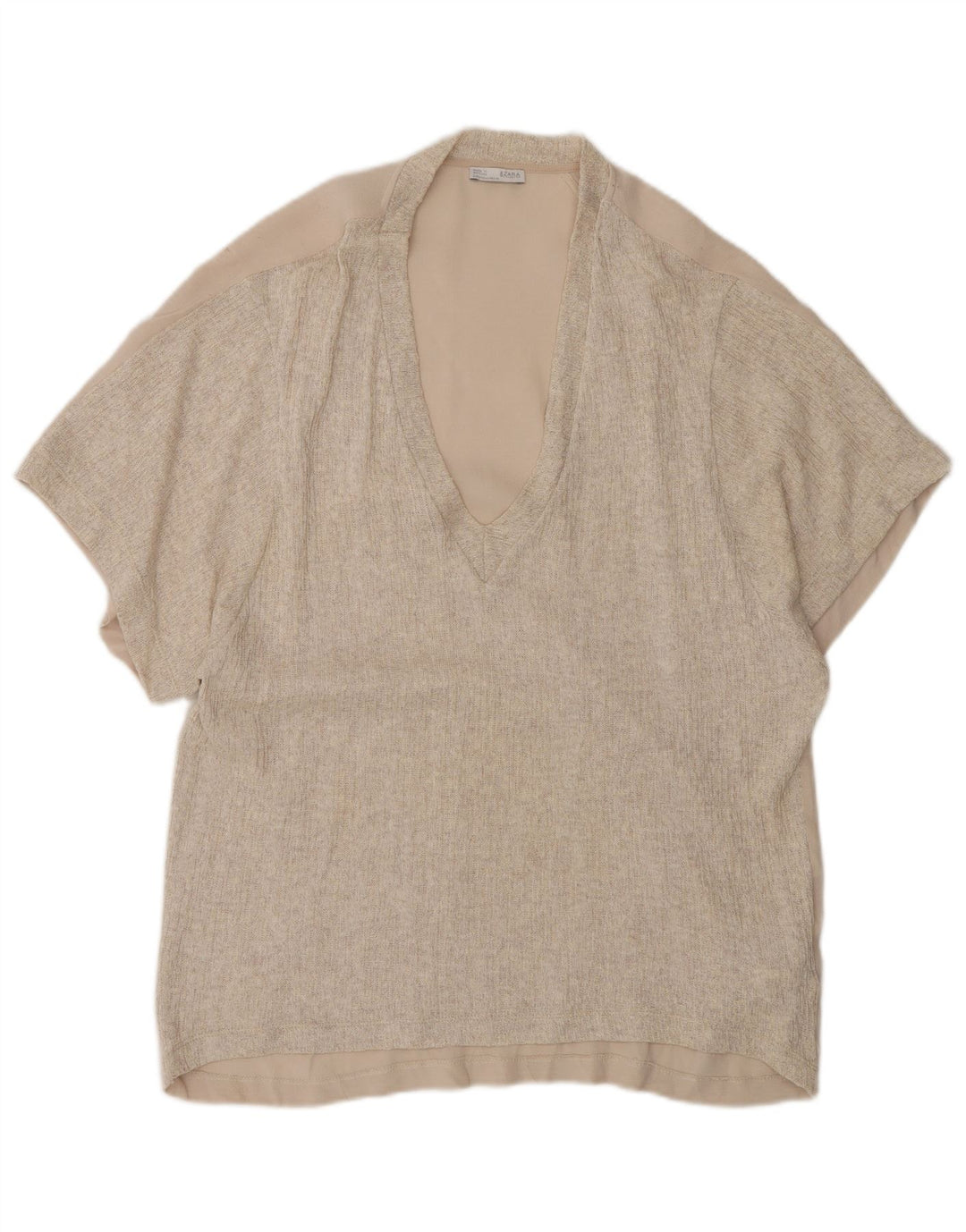 Zara Mujer Top Túnica Extragrande UK 10 Small Beige Poliéster