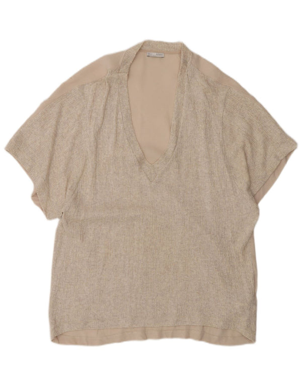 Zara Mujer Top Túnica Extragrande UK 10 Small Beige Poliéster