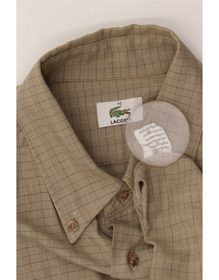 Camisa Lacoste Hombre Talla 40 Mediana Beige Cuadros Algodón