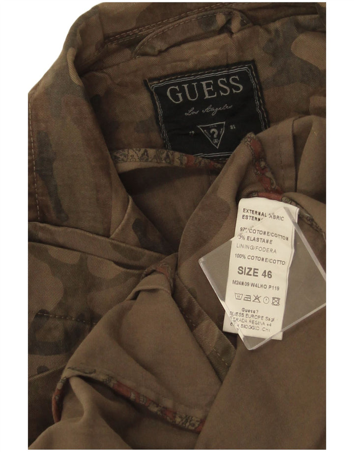 Guess Chaqueta tipo blazer de 3 botones para hombre IT 46 Small Brown Camuflaje Algodón