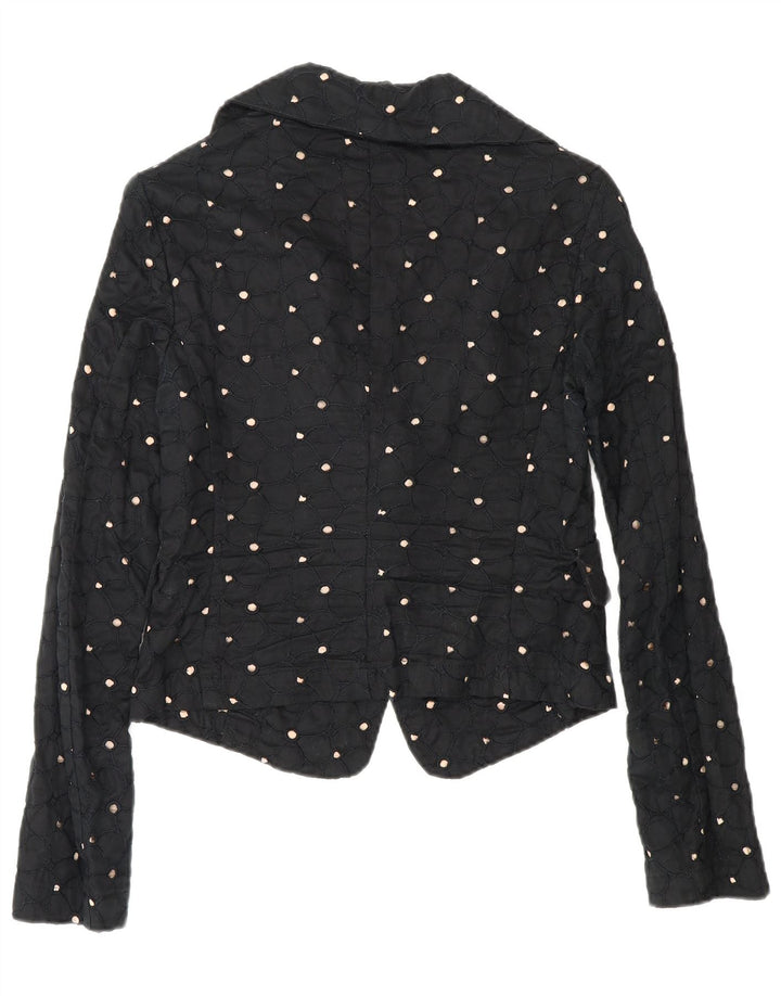 Benetton Chaqueta Americana Corta De 2 Botones IT 42 Mediana Negra Moteada