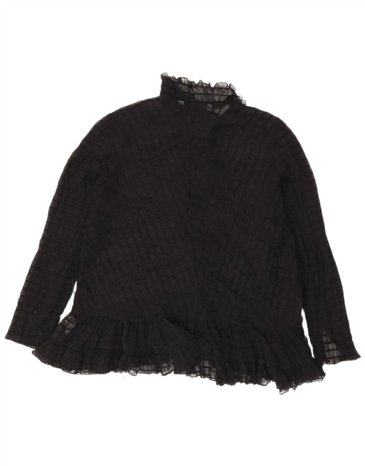 Zara Blusa tipo camisa transparente con volantes en la parte delantera para mujer UK 44 Medium Black