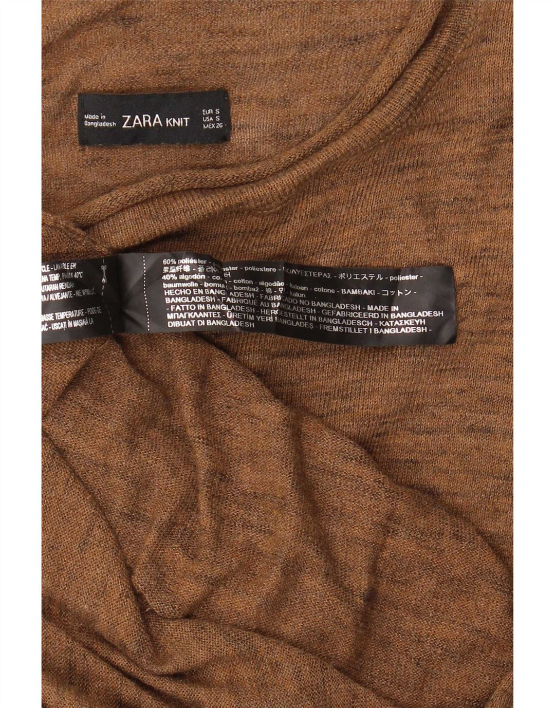 Zara Mujer Vestido Jersey Asimétrico UK 10 Small Marrón Poliéster