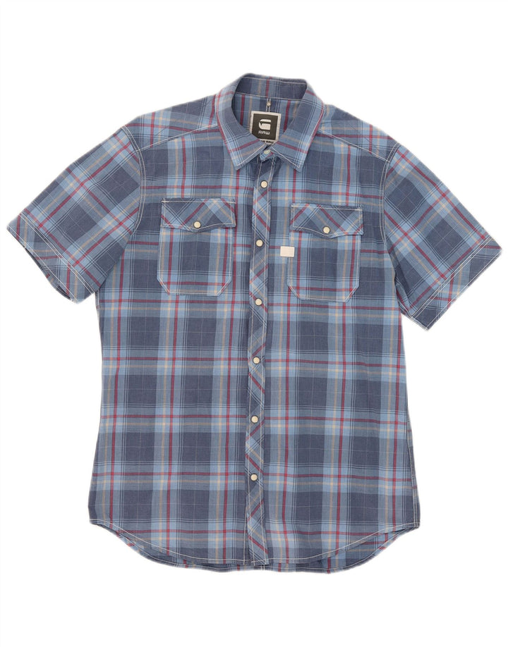 G-Star Hombre Camisa De Manga Corta De Algodón A Cuadros Azul Grande