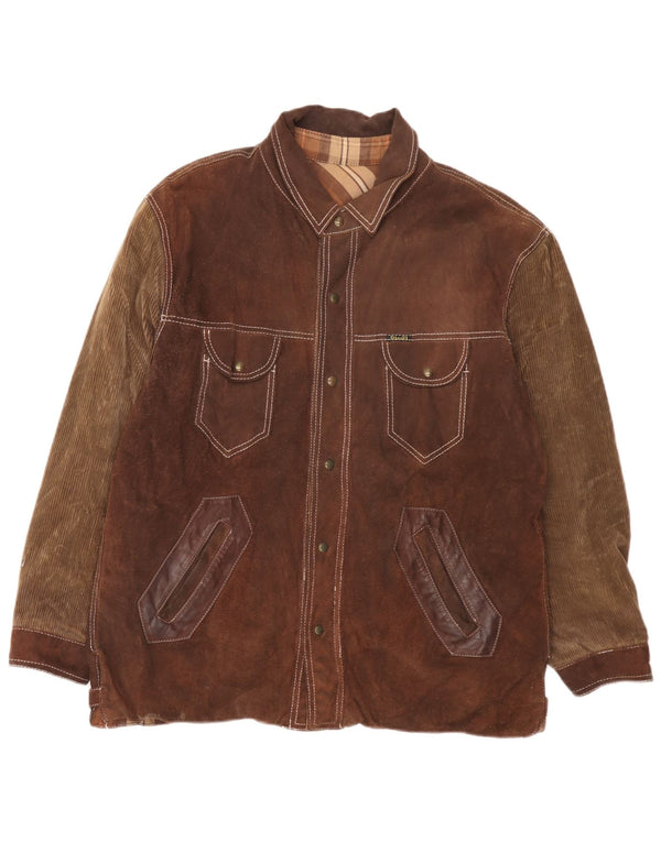 Diesel Chaqueta reversible para hombre UK 40 Large Marrón Cuero a cuadros