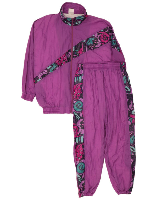Vintage mujer oversize chándal completo Reino Unido 16 gran nylon geométrico púrpura