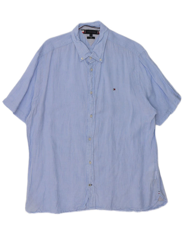 Tommy Hilfiger Camisa Slim Fit de Manga Corta para Hombre 2XL Lino Azul
