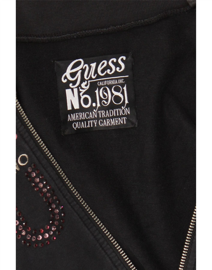Guess Mujer Graphic Chándal Top Chaqueta UK 8 Small Negro