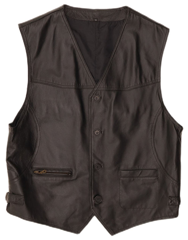 VINTAGE Chaleco de cuero para hombre Cuero negro medio