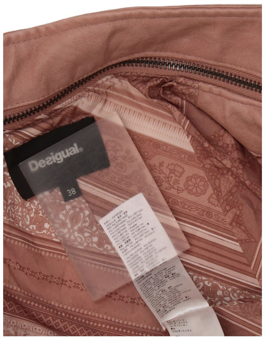 Desigual Chaqueta motera de piel sintética para mujer EU 38 Mediano Rosa Floral