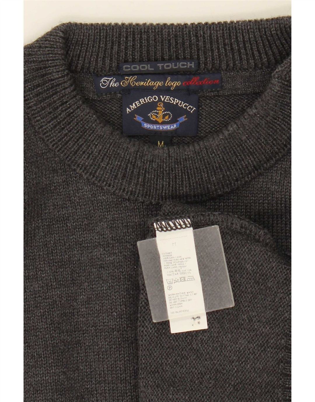 Amerigo Vespucci Jersey para hombre con cuello y botones de lana gris medio