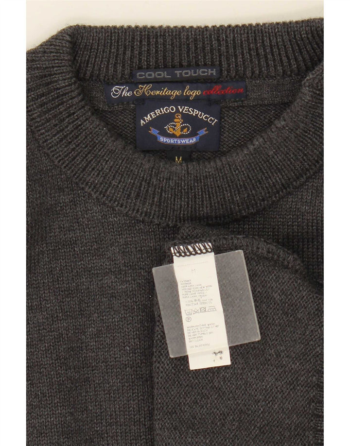 Amerigo Vespucci Jersey para hombre con cuello y botones de lana gris medio