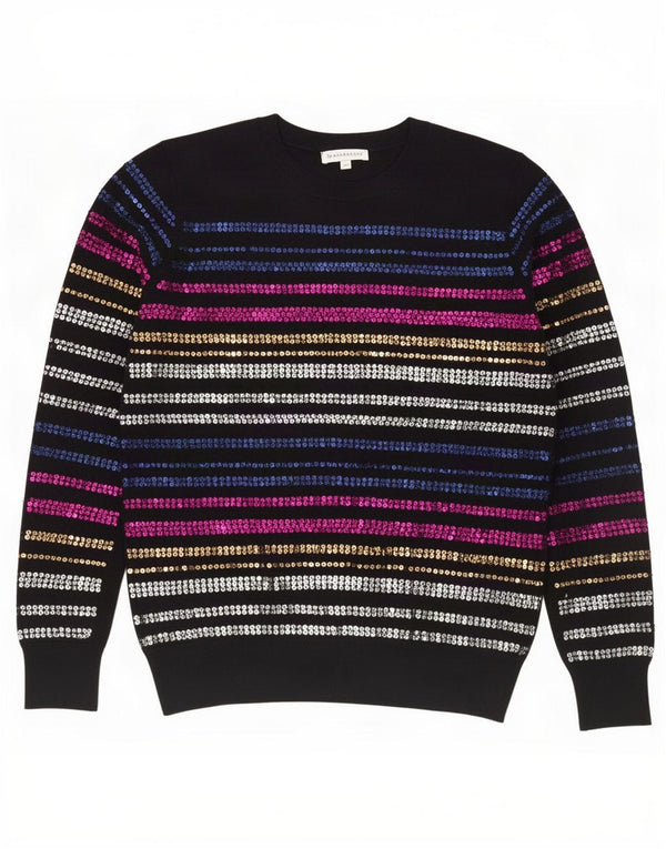 Warehouse Suéter tipo jersey con cuello redondo para mujer UK 10 Small Viscosa a rayas negras