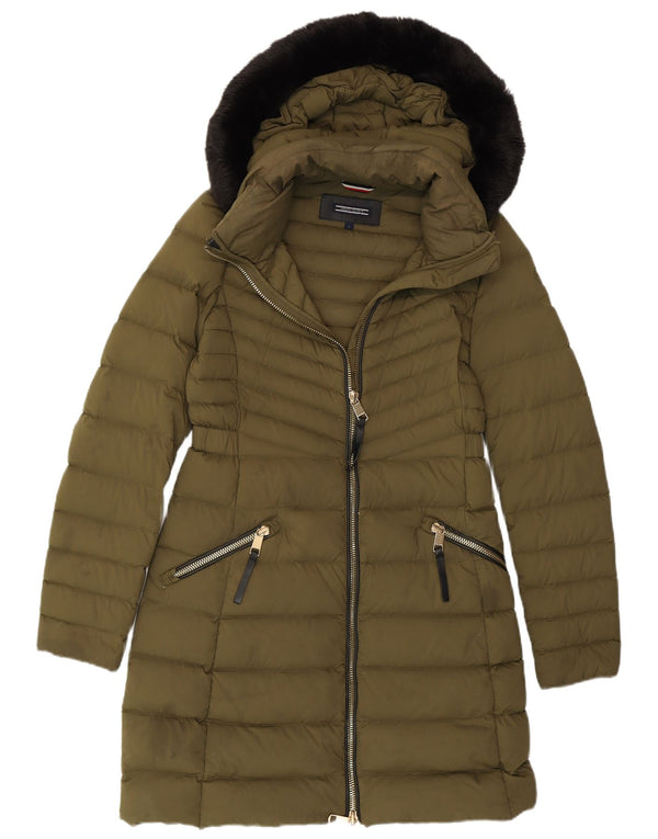 TOMMY HILFIGER Womens Hooded Padded Coat UK 10 Small Khaki Polyamide