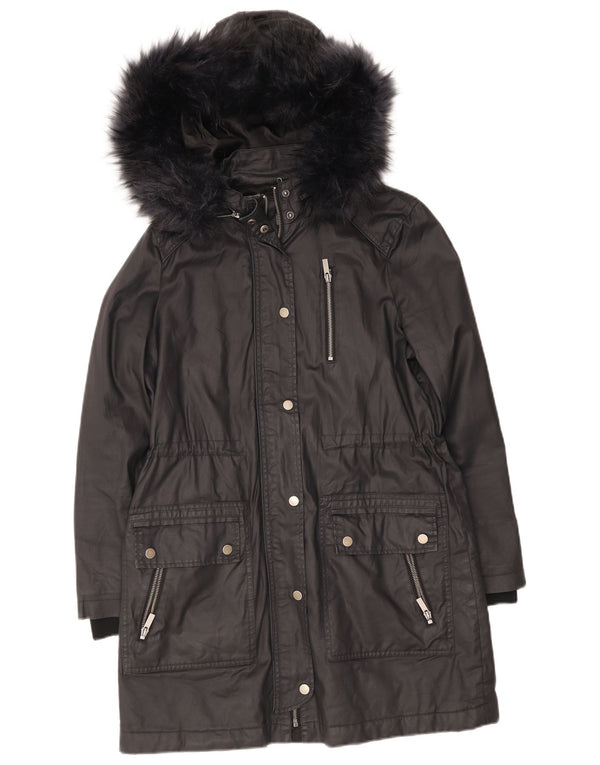 MINT VELVET Chaqueta parka con capucha para mujer UK 40 Grande Algodón negro