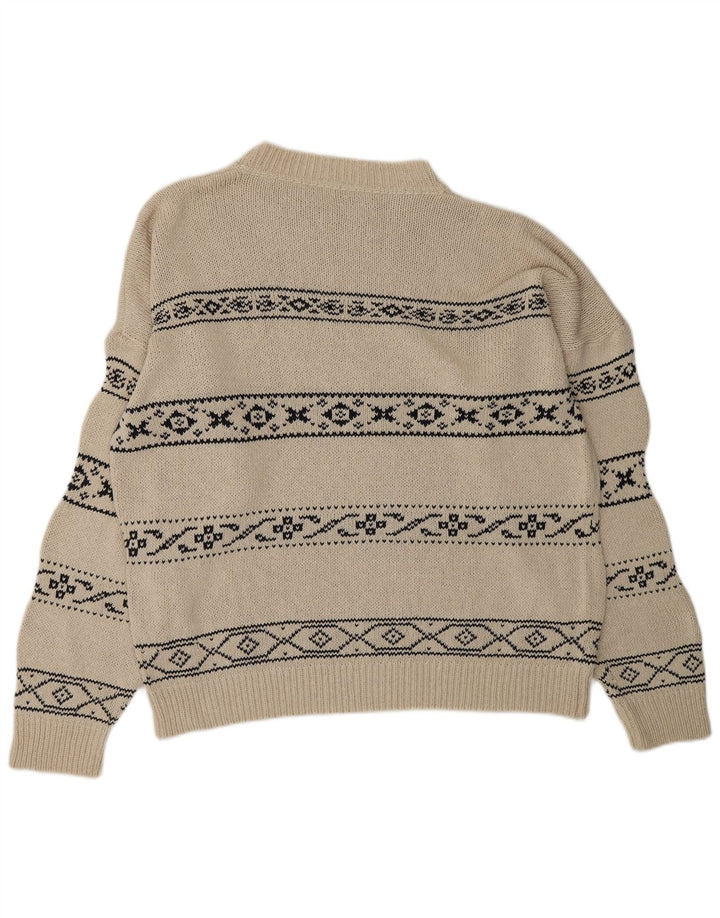 KAOS Jersey de cuello redondo para hombre, talla grande, color blanco, Fair Isle
