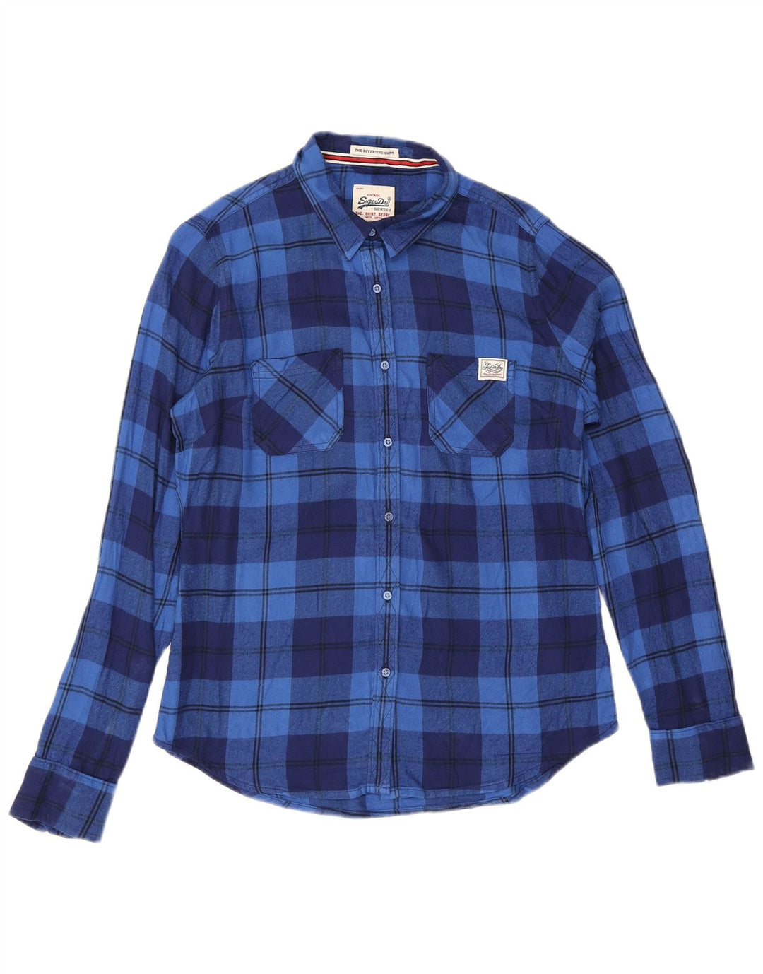 Superdry Camisa De Franela Mujer UK 44 Viscosa A Cuadros Azul Medio