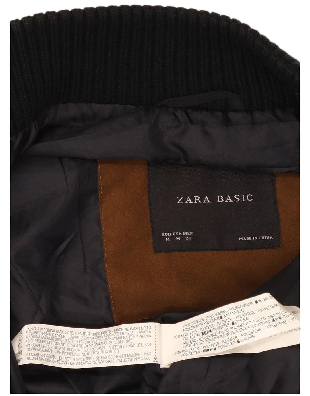 Zara Mujer Chaleco Acolchado UK 42 Medio Negro Colorblock Poliéster