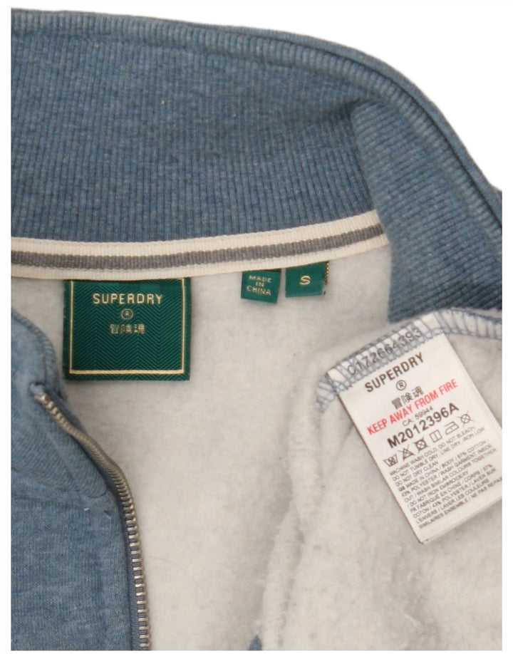 Superdry Sudadera con cuello y cremallera para hombre, jersey de algodón azul pequeño
