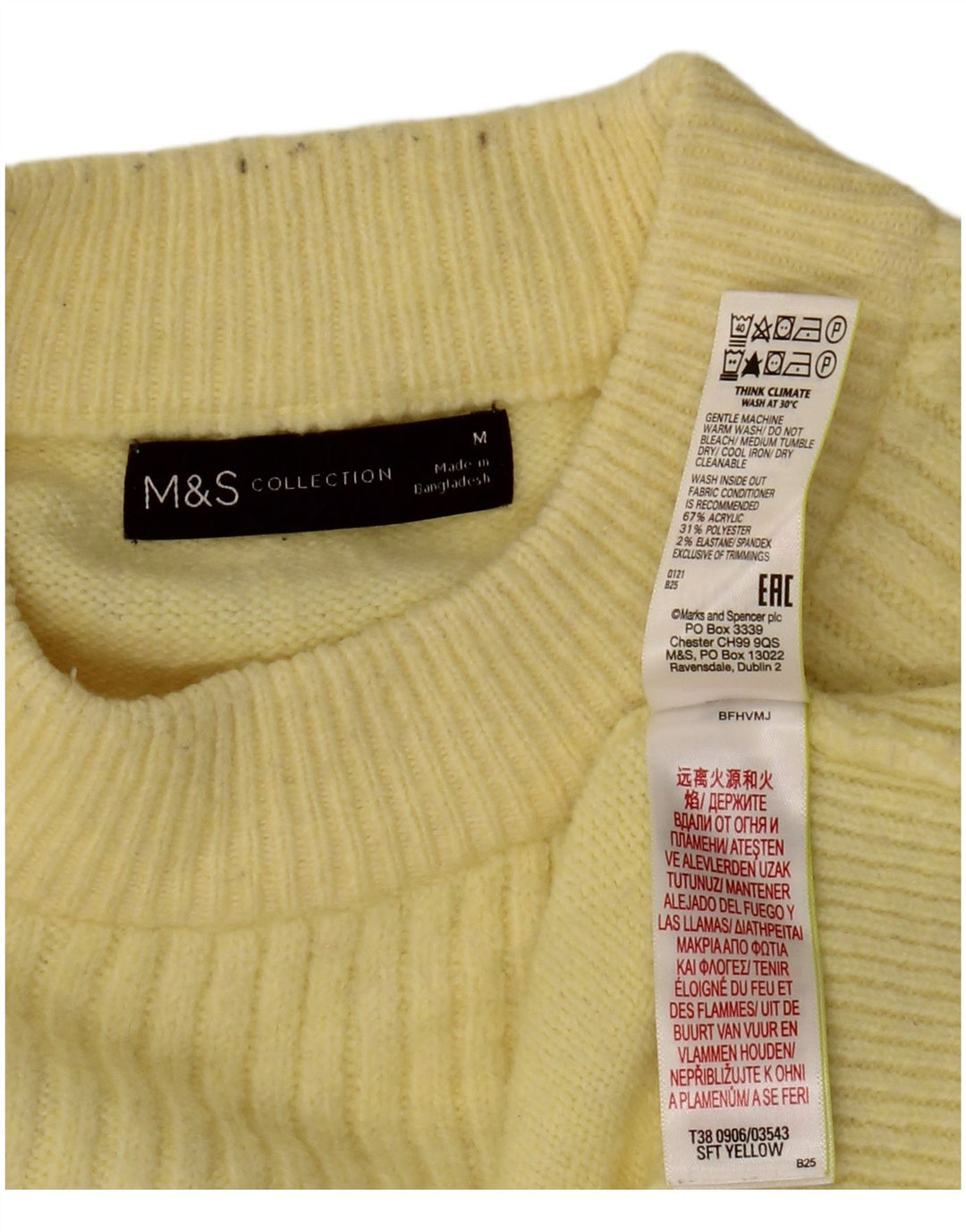 Marks & Spencer - Jersey de cuello redondo para mujer, talla 40, acrílico amarillo mediano