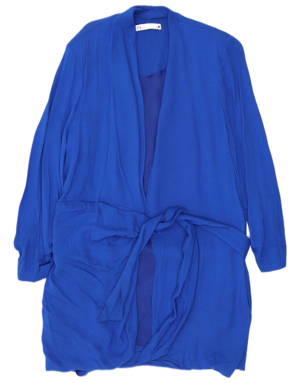 Zara Mujer Longline Cardigan Top UK 20 2XL Azul Viscosa