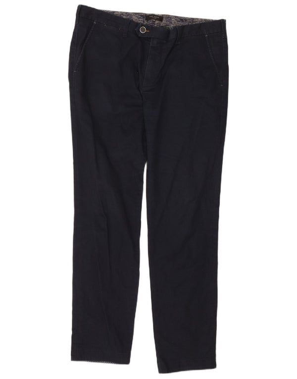 Pantalones de traje rectos para hombre de Ted Baker W34 L31 Algodón geométrico azul marino